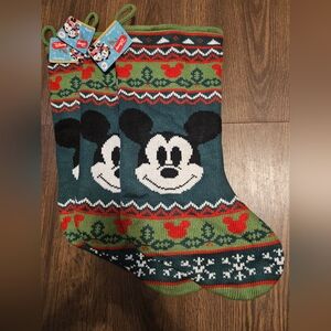 Disney‎ Mickey Mouse Knit Style Christmas Stocking Green Red NEW 19”
